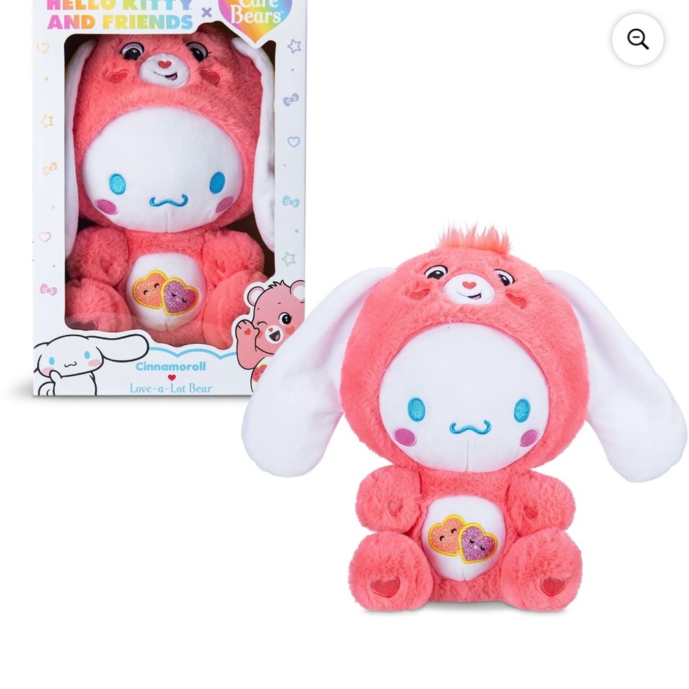 Care bear x hello kitty, cinnamoroll as love a lot bear 10” collectible bear
